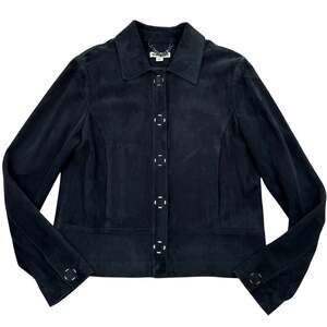 Whistles Turner Suede Leather Jacket Cropped Minimalist Retro Navy Blue Size S